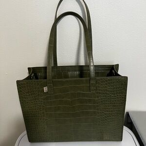BEIS Olive Green “The Work Tote Bag” with Structured Shape and Textured Finish